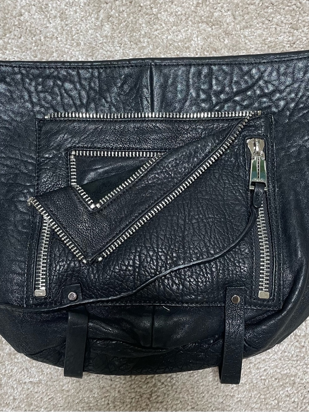 She + Lo Black Pebbled Leather Crossbody Bag | Edgy Silver Hardware